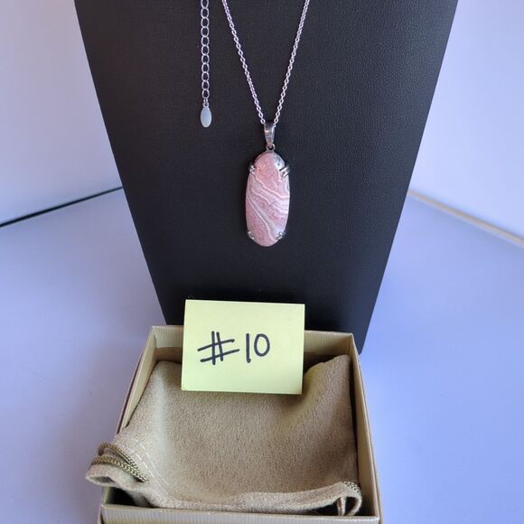 925 Sterling Silver Natural Gemstone Rhodochrosite Pendant‎ Necklace with Pouch - Picture 7 of 7